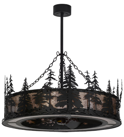 Meyda Lighting Tall Pines 45" 8-Light Textured Black Chandelier With Silver Mica Shade Glass and Fan