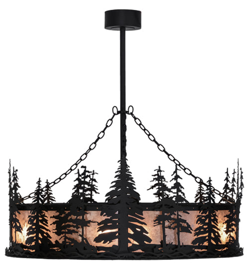Meyda Lighting Tall Pines 45" 8-Light Textured Black Chandelier With Silver Mica Shade Glass and Fan
