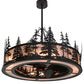 Meyda Lighting Tall Pines 45" 8-Light Textured Black Chandelier With Silver Mica Shade Glass and Fan