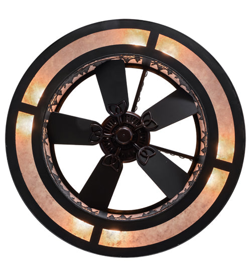 Meyda Lighting Tall Pines 45" 8-Light Textured Black Chandelier With Silver Mica Shade Glass and Fan