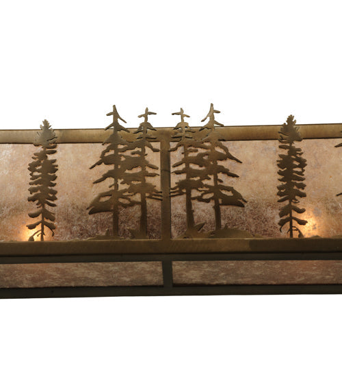 Meyda Lighting Tall Pines 46" 4-Light Antique Copper Vanity Light With Silver Mica Shade Glass