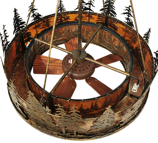 Meyda Lighting Tall Pines 46" 8-Light Antique Bronze Chandelier With Amber Mica Shade Glass and Black Fan