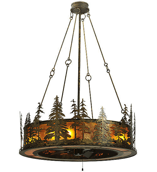 Meyda Lighting Tall Pines 46" 8-Light Antique Bronze Chandelier With Amber Mica Shade Glass and Black Fan