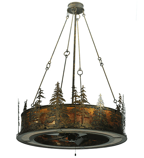 Meyda Lighting Tall Pines 46" 8-Light Antique Bronze Chandelier With Amber Mica Shade Glass and Black Fan