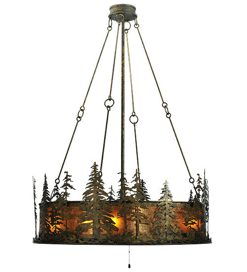 Meyda Lighting Tall Pines 46" 8-Light Antique Bronze Chandelier With Amber Mica Shade Glass and Black Fan
