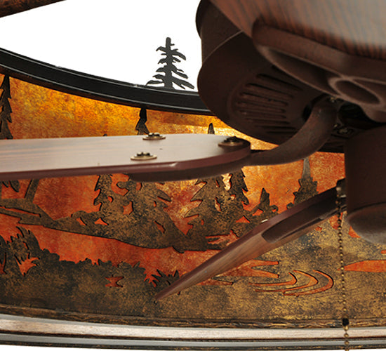 Meyda Lighting Tall Pines 46" 8-Light Antique Bronze Chandelier With Amber Mica Shade Glass and Black Fan