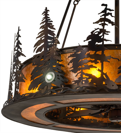 Meyda Lighting Tall Pines 48" 13-Light Dark Burnished Antique Copper Chandelier With Amber Mica Shade Glass and Fan