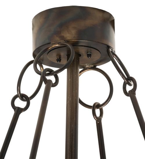 Meyda Lighting Tall Pines 48" 13-Light Dark Burnished Antique Copper Chandelier With Amber Mica Shade Glass and Fan