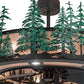 Meyda Lighting Tall Pines 48" 20-Light Wrought Iron & Green Trees Chandelier With Silver Mica Shade Glass and Fan