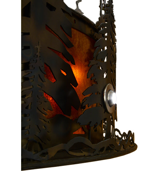 Meyda Lighting Tall Pines 48" 21-Light Dark Burnished Antique Copper Chandelier With Amber Mica Shade Glass and Fan