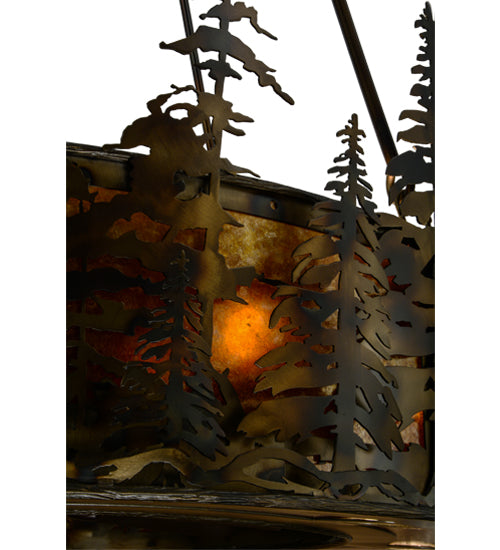 Meyda Lighting Tall Pines 48" 21-Light Dark Burnished Antique Copper Chandelier With Amber Mica Shade Glass and Fan