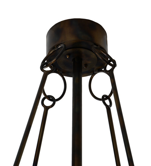 Meyda Lighting Tall Pines 48" 21-Light Dark Burnished Antique Copper Chandelier With Amber Mica Shade Glass and Fan