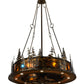 Meyda Lighting Tall Pines 48" 21-Light Dark Burnished Antique Copper Chandelier With Amber Mica Shade Glass and Fan