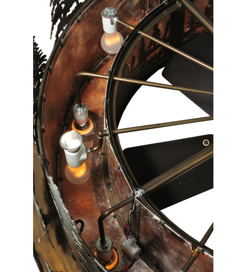 Meyda Lighting Tall Pines 48" 21-Light Dark Burnished Antique Copper Chandelier With Silver Mica Shade Glass and Fan