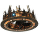 Meyda Lighting Tall Pines 48" 21-Light Dark Burnished Antique Copper Chandelier With Silver Mica Shade Glass and Fan