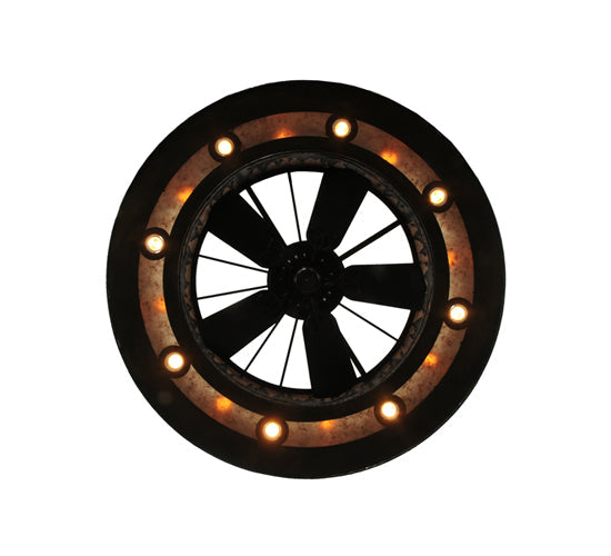 Meyda Lighting Tall Pines 48" 21-Light Dark Burnished Antique Copper Chandelier With Silver Mica Shade Glass and Fan