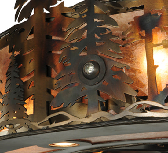 Meyda Lighting Tall Pines 48" 21-Light Dark Burnished Antique Copper Chandelier With Silver Mica Shade Glass and Fan