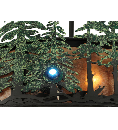 Meyda Lighting Tall Pines 48" 21-Light Wrought Iron Chandelier With Silver Mica Shade Glass and Fan