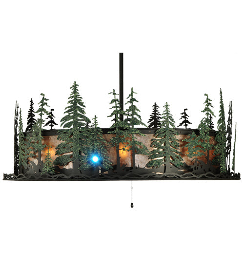 Meyda Lighting Tall Pines 48" 21-Light Wrought Iron Chandelier With Silver Mica Shade Glass and Fan