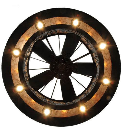 Meyda Lighting Tall Pines 48" 21-Light Wrought Iron Chandelier With Silver Mica Shade Glass and Fan