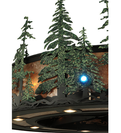 Meyda Lighting Tall Pines 48" 21-Light Wrought Iron Chandelier With Silver Mica Shade Glass and Fan