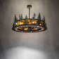 Meyda Lighting Tall Pines 48" 21-Light Wrought Iron & Green Trees Chandelier With Amber Mica Shade Glass and Fan