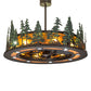 Meyda Lighting Tall Pines 48" 21-Light Wrought Iron & Green Trees Chandelier With Amber Mica Shade Glass and Fan