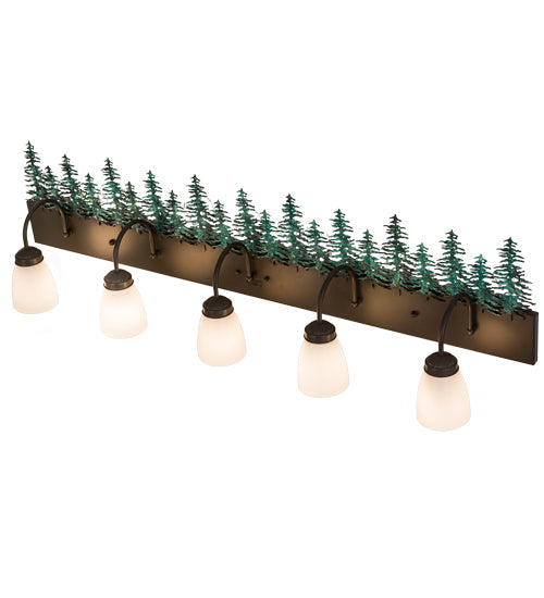 Meyda Lighting Tall Pines 48" 5-Light Timeless Bronze & Green Trees Vanity Light With White Shade Glass