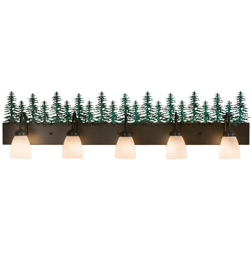 Meyda Lighting Tall Pines 48" 5-Light Timeless Bronze & Green Trees Vanity Light With White Shade Glass