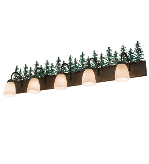 Meyda Lighting Tall Pines 48" 5-Light Timeless Bronze & Green Trees Vanity Light With White Shade Glass