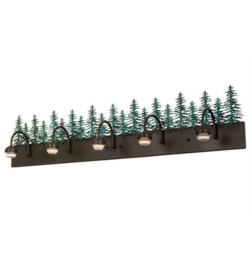 Meyda Lighting Tall Pines 48" 5-Light Timeless Bronze & Green Trees Vanity Light With White Shade Glass