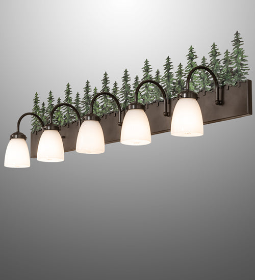 Meyda Lighting Tall Pines 48" 5-Light Timeless Bronze Vanity Light With White Shade Glass