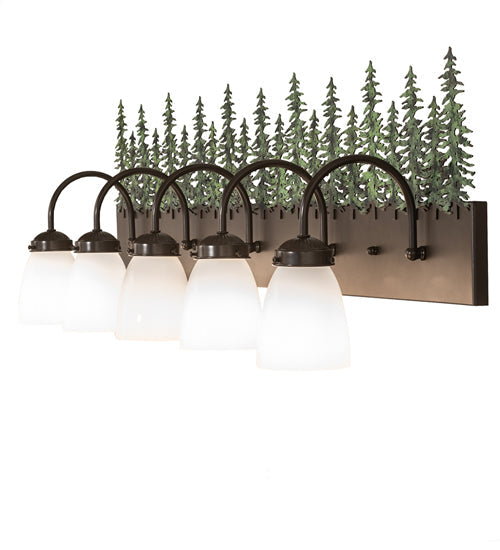 Meyda Lighting Tall Pines 48" 5-Light Timeless Bronze Vanity Light With White Shade Glass