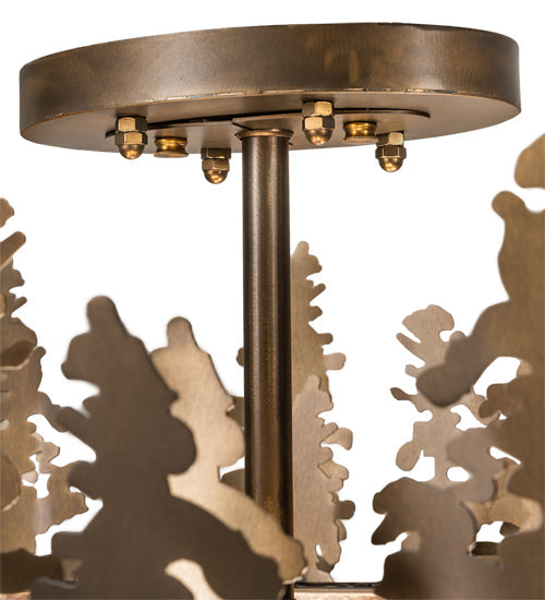 Meyda Lighting Tall Pines 48" 6-Light Antique Copper Island Flush Mount Light With Silver Mica Shade Glass