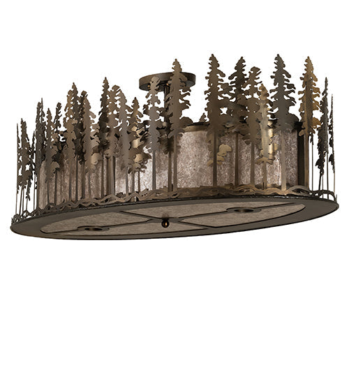 Meyda Lighting Tall Pines 48" 6-Light Antique Copper Island Flush Mount Light With Silver Mica Shade Glass