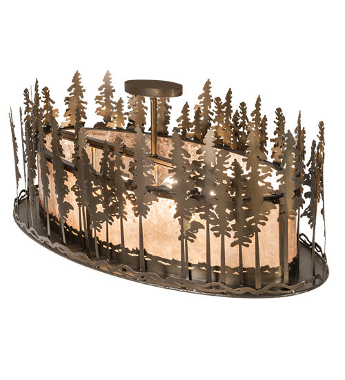 Meyda Lighting Tall Pines 48" 6-Light Antique Copper Island Flush Mount Light With Silver Mica Shade Glass