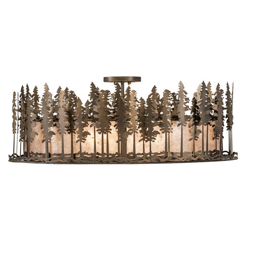 Meyda Lighting Tall Pines 48" 6-Light Antique Copper Island Flush Mount Light With Silver Mica Shade Glass