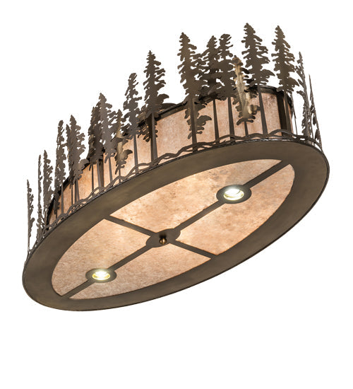 Meyda Lighting Tall Pines 48" 6-Light Antique Copper Island Flush Mount Light With Silver Mica Shade Glass