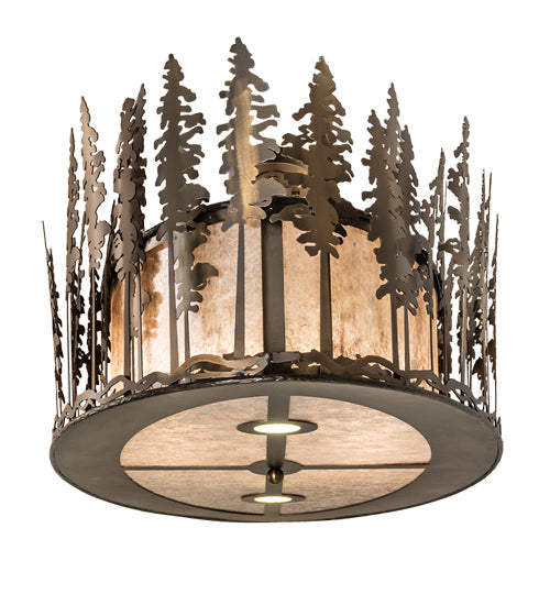 Meyda Lighting Tall Pines 48" 6-Light Antique Copper Island Flush Mount Light With Silver Mica Shade Glass