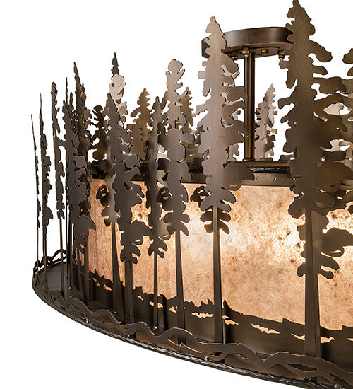 Meyda Lighting Tall Pines 48" 6-Light Antique Copper Island Flush Mount Light With Silver Mica Shade Glass