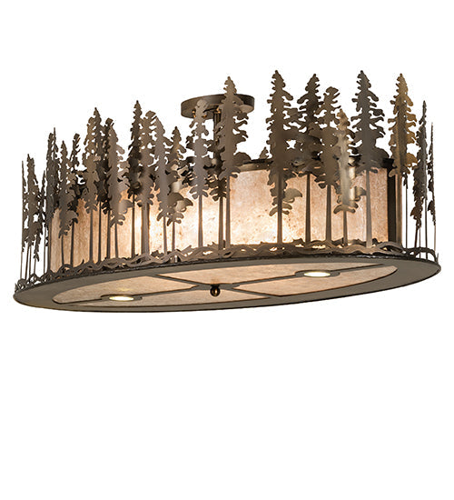 Meyda Lighting Tall Pines 48" 6-Light Antique Copper Island Flush Mount Light With Silver Mica Shade Glass