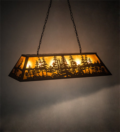 Meyda Lighting Tall Pines 48" 6-Light Antique Copper Island Pendant Light With Amber Mica Shade Glass