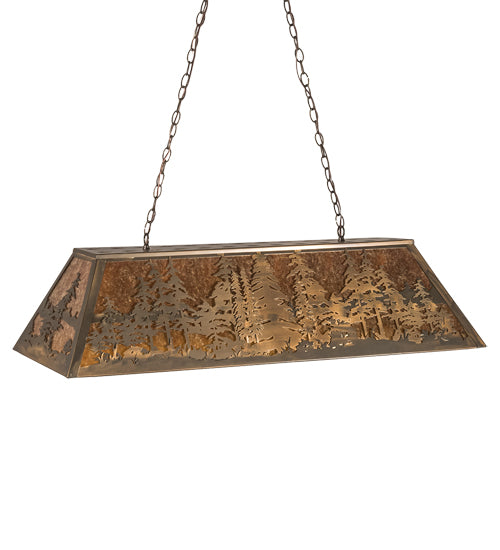 Meyda Lighting Tall Pines 48" 6-Light Antique Copper Island Pendant Light With Amber Mica Shade Glass