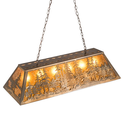 Meyda Lighting Tall Pines 48" 6-Light Antique Copper Island Pendant Light With Amber Mica Shade Glass