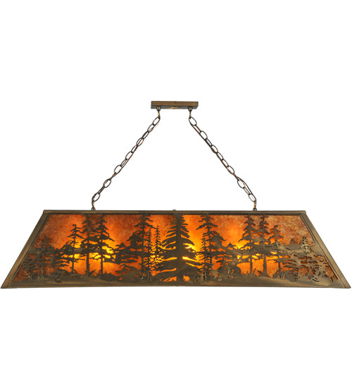 Meyda Lighting Tall Pines 48" 6-Light Antique Copper Island Pendant Light With Amber Mica Shade Glass