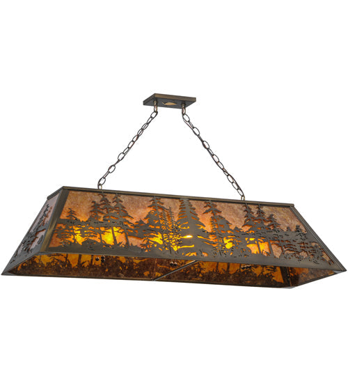 Meyda Lighting Tall Pines 48" 6-Light Antique Copper Island Pendant Light With Amber Mica Shade Glass