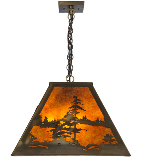 Meyda Lighting Tall Pines 48" 6-Light Antique Copper Island Pendant Light With Amber Mica Shade Glass