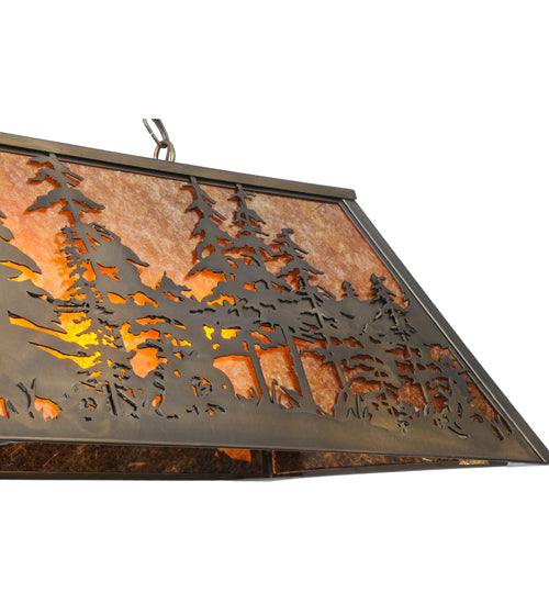 Meyda Lighting Tall Pines 48" 6-Light Antique Copper Island Pendant Light With Amber Mica Shade Glass