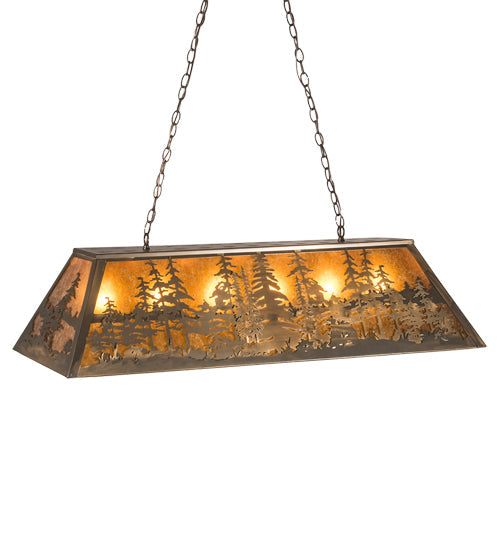 Meyda Lighting Tall Pines 48" 6-Light Antique Copper Island Pendant Light With Amber Mica Shade Glass