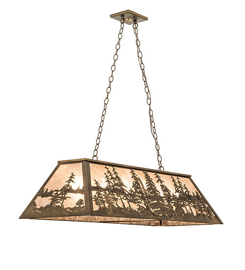 Meyda Lighting Tall Pines 48" 6-Light Antique Copper Island Pendant Light With Silver Mica Shade Glass